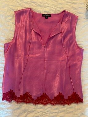 J Crew pink satin and lace top